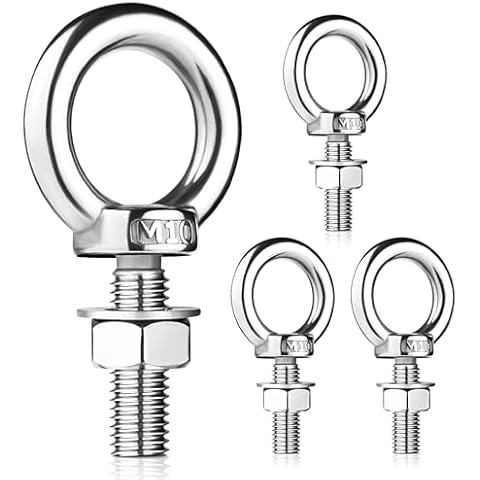 Shoulder Eye Bolts 3/8"x1.18" with Nuts and Washer Set Heavy Duty Muti-Function M10 Screw Bolt 10mm x 30mm 304 Stainless Steel 4 Pack Cover