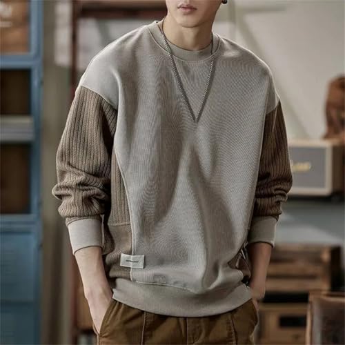 Dvbfufv Men's Trendy Patchwork Simple Casual Sweatshirt Streetwear Round Neck Long Sleeve Loose Pullover Hoodies3