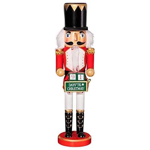 14 Inch Wooden Handmade Christmas Nutcracker, Soldier Advent Calendar Countdown to Collectible Ornament for Table Desktop Fireplace Winter Home Christmas Decor Cover