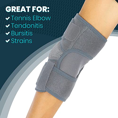 Vive Elbow Brace - Tennis Compression Sleeve - Wrap For Golfers, Bursitis, Left Or Right Arm - Tendonitis Support Strap For Golf, Men And Women - Epicondylitis And Sports Recovery (Gray, Standard) #TOP7