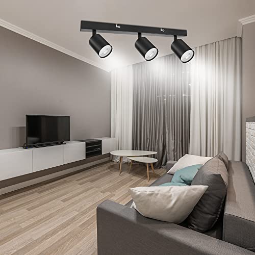 Dehobo Led Deckenstrahler Schwenkbar 350° 3 Flammig Deckenleuchte GU10 - Wandstrahler Schwarz - Spotlight Lampe Deckenlampe für Wohnzimmer Schlafzimmer Küche, Nein GU10 Leuchtmittel
