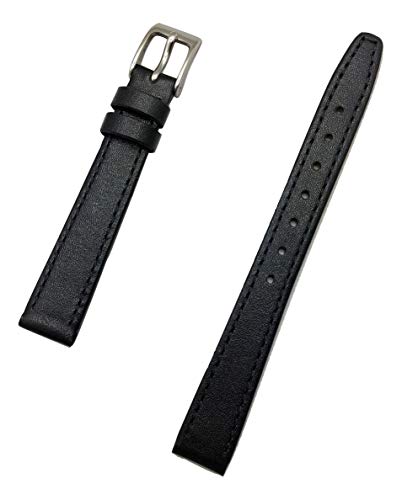 12mm Black Genuine Calf Leather Watch Band | Elegant Stitched, Flat Replacement Wrist Strap that brings New Life to Any Watch (Womens Standard Length)