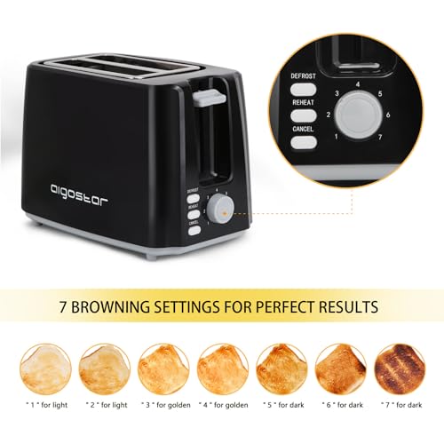 Aigostar Toaster 2 Slice - Compact Design Toaster with Wide Slot, 7 Browning Levels, High Lift, Defrost/Reheat/Cancel Functions, Removable Crumbs Tray, 750W, Black - Warrior - Image 2