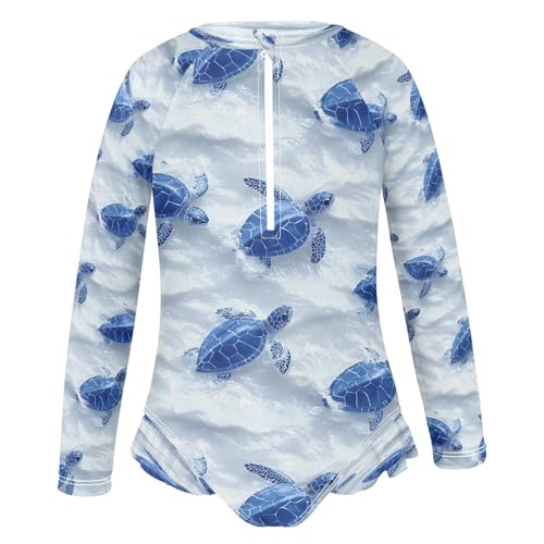 Turtle in Snow Girls Long Sleeve Swimsuits One Piece Zipper Bathing Suit UPF 50+ Rashguard Swimwear2