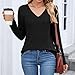 Womens V-Neck Long Sleeve Shirts Basic Spring Fall Pullover Tops Lightweight Blouses Casual Fashion Trendy Clothes (Black,XX-Large)
