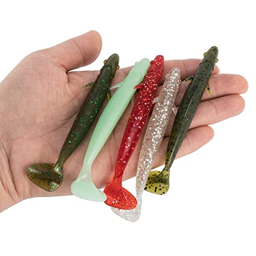 Yoshikawa 8 Pack Paddle Tail Swimbaits Lures, Soft Plastic Bass Bait Drop Shot Bait, 4 Inches, Minnow Shad Bait Texas Rig Freshwater Fishing Lures, Chartreuse #TOP3
