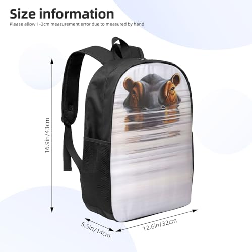 Mochila cómoda EdWal con diseño original de hipopótamo y tejido resistente negro 4