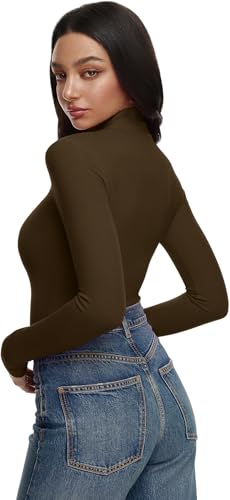 Image of REORIA Women's Turtleneck Tops Slim Basic Mock Neck Long Sleeve Shirts 2025 Fall Winter Layering Outfits