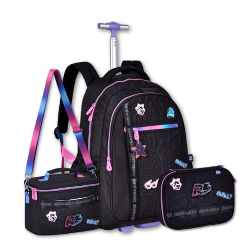 Kit Escolar Rafa & Luiz com Mochila de Rodinhas, Lancheira Térmica e Estojo Box
