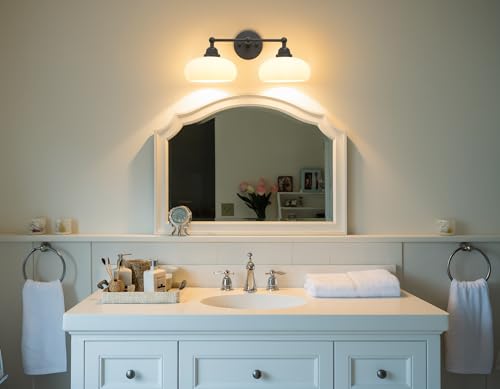 Image of Yosoan 2-Light Boho Vanity Wall Sconce with Milk White Shade, Indoor Mordern Hardwired Vintage Industrial Wall Mounted Brass Single Wall Light for Bedroom Living Room Stairwell Hallway(Black)