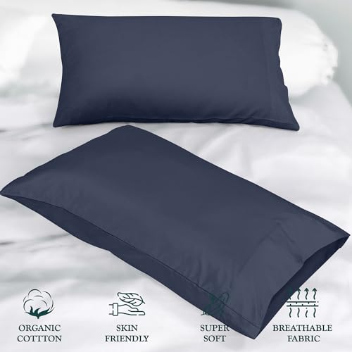 Image of ROYALE LINENS 300 Thread Count 100% Long Staple Combed Cotton Pillowcases Set of 2 - Ultra Soft - Standard Bed Pillow Cover - 20 inchx26 inch - Breathable, Cool & Crisp Percale Navy Pillow Cases (Std, Navy)