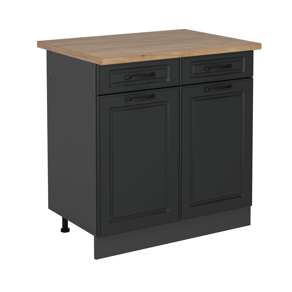 Meuble cuisine R-Line 80cm anthracite campagne avec plan de travail chêne rustique
