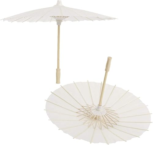 Miniatura 2 de Toyvian Paraguas decorativo chinojaponés, de papel blanco, para manualidades, accesorios de fotos (15.7 pulgadas, mango de paraguas estilo aleatorio)