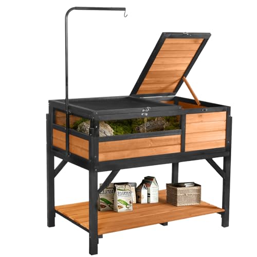 Aivituvin Tortoise Habitat Turtle Enclosure Wooden Tortoise House Reptile Cage for Small Animals Reptile Tank with Large Storage Shelf