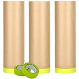 Pre-Taped Masking Paper-24 inch x 50 feet Tape and Drape Painters Paper,Automotive Paint Masking Paper,Masking Paper for Painting Cars and Auto Body,Floor Protection,Wall Covering (3, 24inchx50feet)