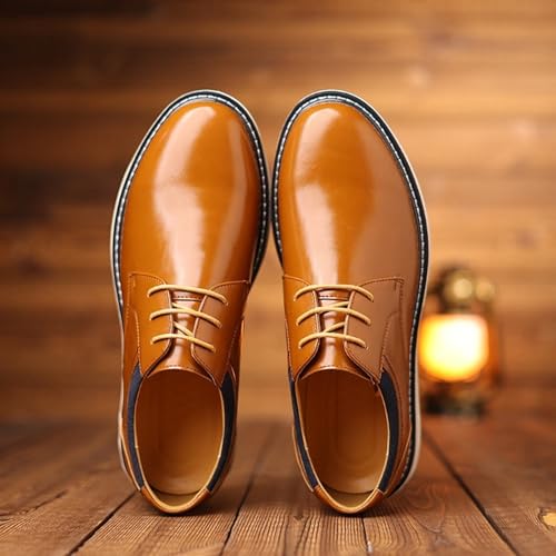 Men's Polished Leather Fashion Lace Up Flat Oxfords Fashion Classic Low Top Soft Sole Formal Dress Sneakers Prom Party Casual Business Tuxedo Derby Shoes4