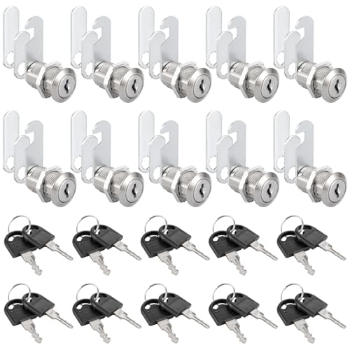 SENENQU Lot de 10 Serrures Boîte aux Lettres, 20mm Serrure Armoire Metallique, Barillet Boite aux Lettres en Alliage de Zinc avec 16 Clés pour Tiroir,...
