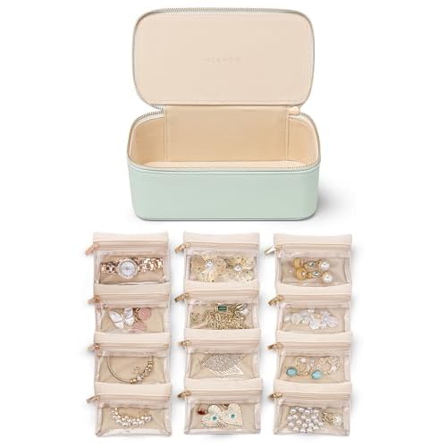 Vlando Jewelry Organizer with 12 Velvet Jewelry Bags Travel Jewelry Case for Girls Premium Petal Hardware Jewelry Box Necklace Rings Earrings Bags Bir