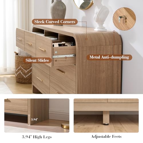 Image of Curved Drawer Dresser for Bedroom with 7 Drawers, 54'' Wide Chest of Drawer