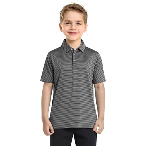 Image of Boys Polo Shirts Short Sleeve Striped Performance Moisture Wicking Dry Fit Golf Shirts for Boys Youth Kids