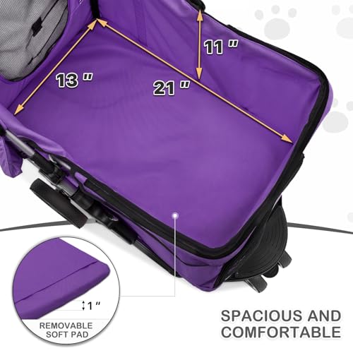 Image of MoNiBloom 3 Wheels Pet Dog Cat Stroller for Small Medium Dogs Cats, Lightweight Foldable Jogger Stroller w /Storage Basket and Cup Holder, Purple