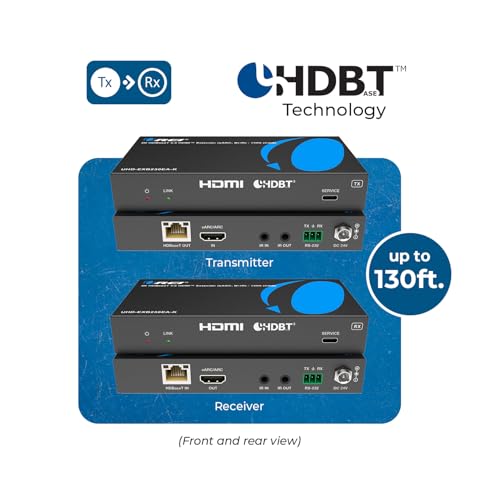 Image of OREI 4K eARC HDMI Extender Balun HDBaseT 3.0 UltraHD 4K @ 60Hz 4:4:4 Over Single CAT6 /7 Cable with LAN, CEC, ARC & Bi Directional IR Support, RS-232 Up to 130 Ft Audio Out - PoC