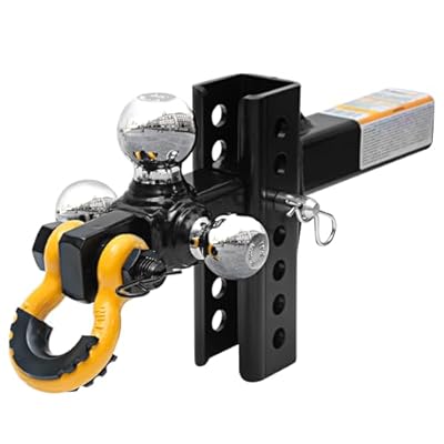 MaxxHaul 51003 Trailer Hitch Tri Ball Mount with Hook Pin Rotatable Tow Shackle 2 in Receiver 12000 lbs Capacity Heavy Duty with 1-7/8 in 2 in 2-5/16 in Hitch 3/4 inch D Ring Shank Rise 5" Drop 5"