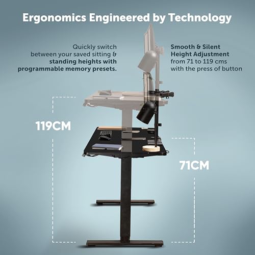Image of JIN OFFICE Zenith Electric Height Adjustable Table| Standing Desk with 100 Kg Wt. Capacity & 3 Year Warranty| Ergonomic Desk| Sit Stand Table with 3 Memory Preset| Black & Black|1200X750mm /25MM Thick