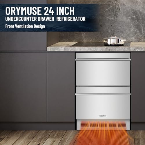 Image of ORYMUSE Outdoor Drawer Refrigerator, 24 Inch Undercounter Beverage Cooler Fridge with Stainless Steel Seamless Door Can Hold 154 Cans w /Powerful Cooling Compressor for Kitchen and Commercial