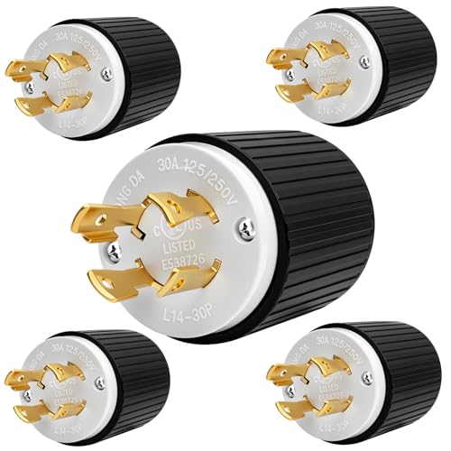 5 Pack NEMA L14-30P Locking Plug, 30 Amp 125/250V Twist Lock Male Plug, 3 Pole 4 Wire Grounding, Industrial Heavy Duty Generator Adapter, UL Listed,