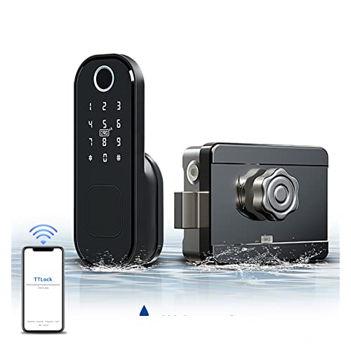 Cerradura de puerta con huella digital Cerradura inteligente a prueba de agua for puerta exterior sin llave borde eléctrico cerradura de lector de huellas dactilares de doble cara con aplicación Ttloc