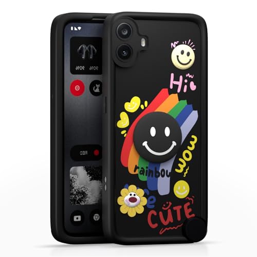 Image of Pikkme Back Cover for CMF by Nothing Phone 1 | Soft Silicone| Cute Rainbow Smile & 3D Cartoon Flower Design | Shockproof Raised Camera Protection Bumper Case (Black)