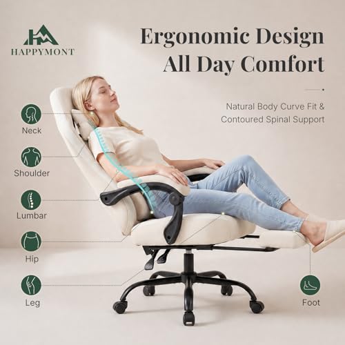 Image of Computer Gaming Chair - High Back Ergonomic Desk Chair with Footrest and Lumbar Support, Height Adjustable Task Chair with Linkage Armrests and Headrest, 360 Swivel Wheels, Khaki