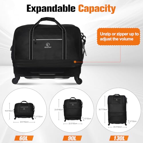 REDCAMP Expandable Foldable Rolling Duffel Bag with Wheels, Collapsible Suitcase Luggage Rolling Travel Bag Lightweight for for Women and Men, 60-130L2