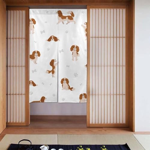 のれん かわいい キャバリア スパニエル犬(9) おしゃれ 間仕切り ロングカーテン 遮光 のれん 玄関 リビング キッチン 出入り口 幅86cm丈143cm kk124