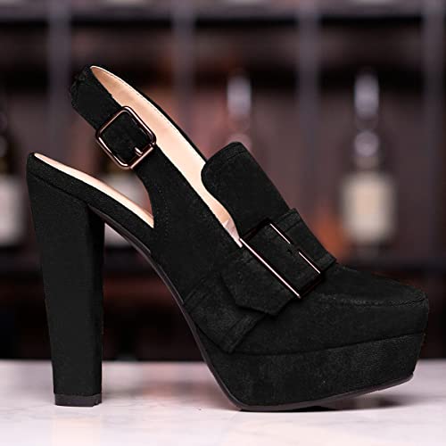 Image of SHODENSE Women Vintage Platform Chunky High Heels Pumps Shoes Round Closed Toe Platform Loafers Ankle Strap Block Heel Slingback Summer Sandals Backless Buckle Loafer Ladies Chic Sexy Party 4-11 M US