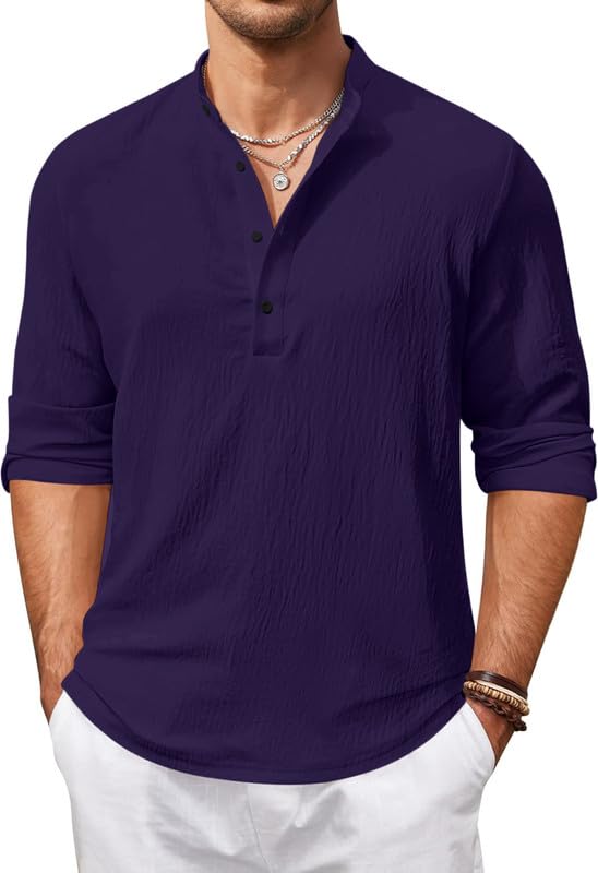 Image of Men's Cotton Blend Straight Kurta Shirt Combo with Mandarin Collar - Slim Fit Casual Short Kurti Set Featuring Textured Slub Fabric and Roll-Up Full Sleeves