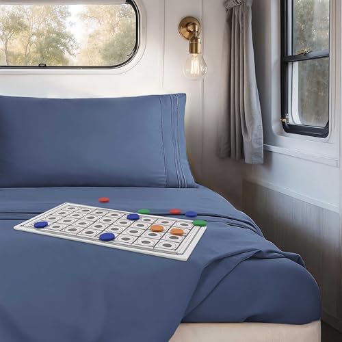 Nestl Navy Blue Short Queen Sheets for RV, Hotel Luxury RV Queen Sheets Set, 4 Piece Fitted Bed Sheet Set and Pillowcases, Super Soft, Wrinkle-Free, and Breathable Camper Bedding