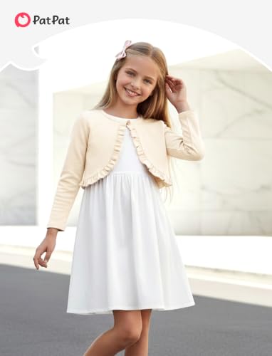 Image of PATPAT Girls Cardigan Bolero Size 4-12 Years Kids Knit Long Sleeve Ruffle Open Front Button Cover Up Cropped Tops for Girls