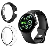 Funrae Custodia Compatibile con Google Pixel Watch 3 45MM [2 Pezzi], Cover Protettiva Telaio Rigida PC [Con Vetro Temperato] HD Clear Anti-Graffio Protezione Case - Trasparente&Nero