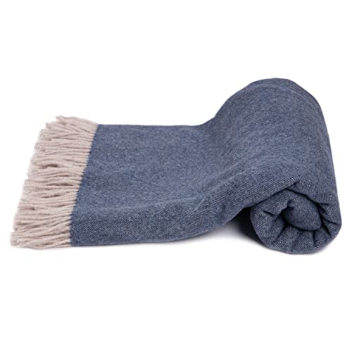 MA.AL.BI 1947 Plaid 100% lana vergine 150X180 cm Made in Italy consegnato in scatola regalo (Blu)