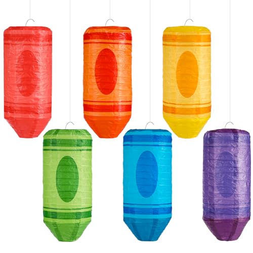 6 Pcs Crayon Hanging Paper Lanterns Party Decorations 10 x 4Inch Colorful Crayon Classroom Paper Lanterns Ceiling Decor Welcome Back to School Supplies Teacher Preschool Graduation Birthday Supplies