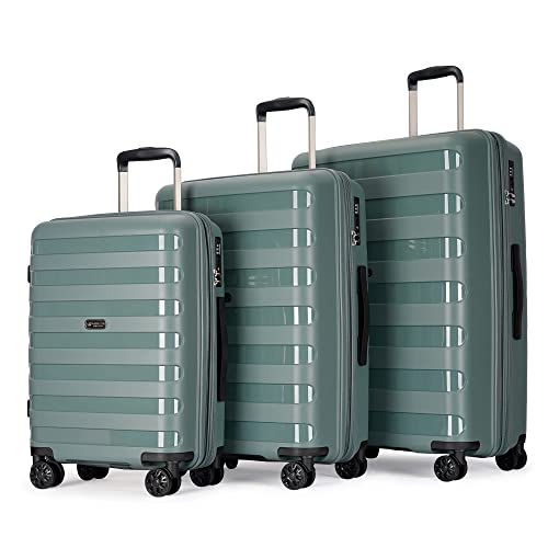 Image of GinzaTravel 3-piece set white color luggage with scratch-resistant PP material, expandable(（all 20 24 28), Super light, thickened, Dark green, 3-pc Set (20 /24 /28), Expandable