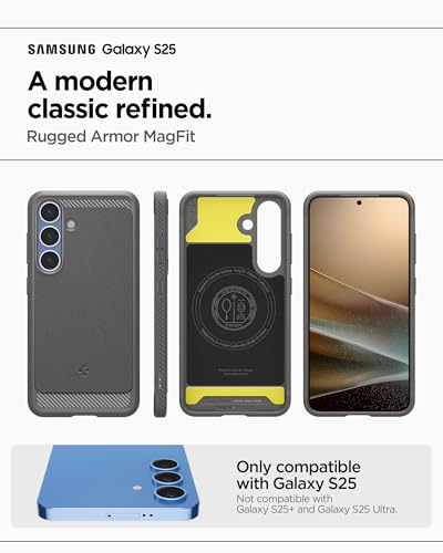 Image of Spigen Rugged Armor MagFit Designed for Galaxy S25 Case [Fast Wireless Charging /Magnet for Galaxy] (2025) - Marble Gray