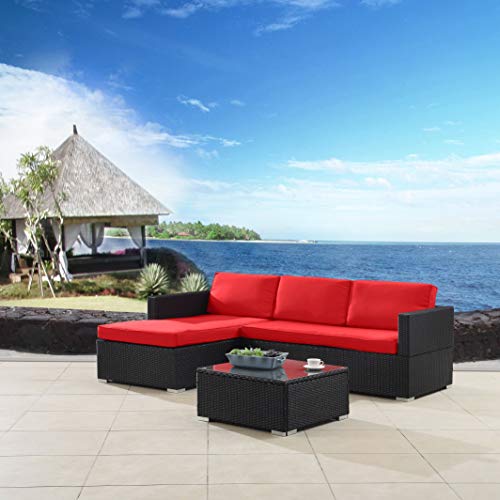 Madison Home Modern Outdoor Garden Sectional Wicker Sofa Set with Coffee Table Beige