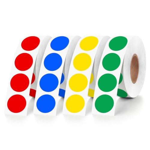 WANSTE 2000 PCS 3/4" Colored Dot Stickers 4 Rolls Multicolor Labels