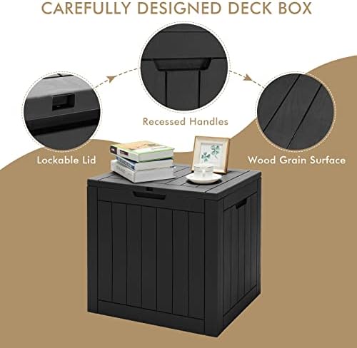 GiantexUK 110L Garden Storage Box, Outdoor Deck Box with Lockable Lid, Waterproof Chest Container for Patio Cushions and Gardening Tools (Black)