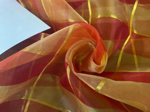 Organza de soie rouge à carreaux dorés pour confectionner une jupe bouffante