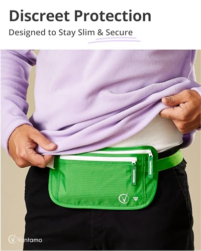 Image of Vantamo Money Belt with RFID For Men & Women, Hidden Passport Holder for Travel, 2 Compartment Travel Fanny Pack for Women Anti Theft