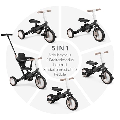 KikkaBoo FLIP 5-in-1 Dreirad Laufrad, Kinderrad ab 1 bis 5 Jahren mit Schubstange, Umwandelbares Kinderdreirad zum Laufrad mit oder ohne Pedale, verstellbar und umbaubar, Schwarz – Bild 4